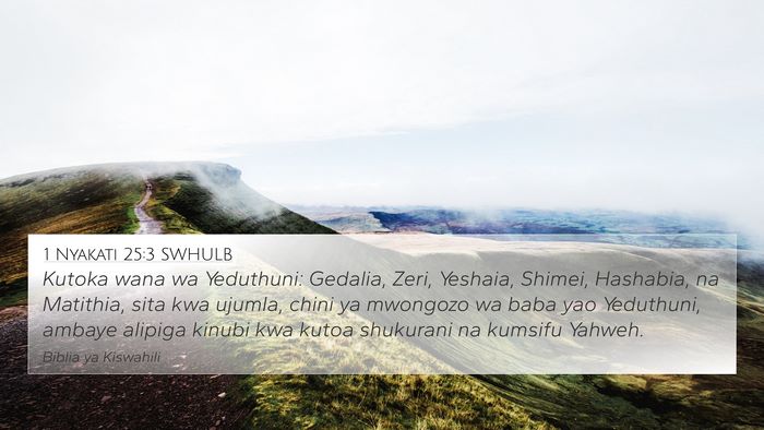 1 Nyakati 25:3 SWHULB Bible Verse Image