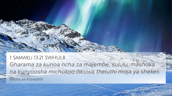 1 Samweli 13:21 SWHULB 4K Wallpaper - Gharama za kunoa ncha za majembe, sululu, mashoka - 4K Wallpaper Bible Verse