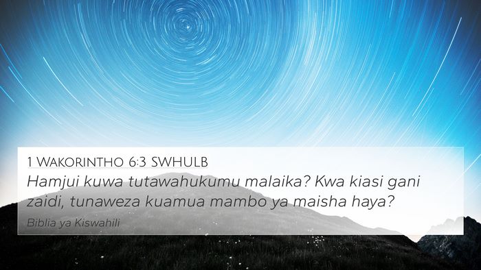 1 Wakorintho 6:3 SWHULB Bible Verse Image