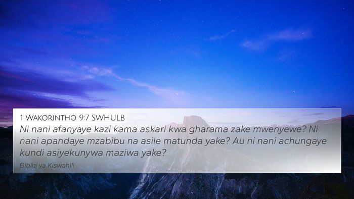 1 Wakorintho 9:7 SWHULB Bible Verse Image