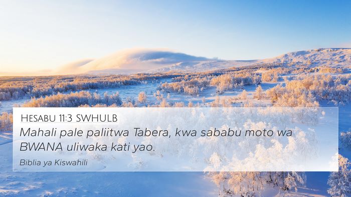 Hesabu 11:3 SWHULB 4K Wallpaper - Mahali pale paliitwa Tabera, kwa sababu moto wa - 4K Wallpaper Bible Verse