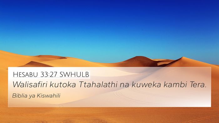 Hesabu 33:27 SWHULB 4K Wallpaper - Walisafiri kutoka Ttahalathi na kuweka kambi - 4K Wallpaper Bible Verse