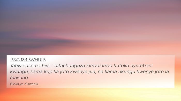 Isaya 18:4 SWHULB 4K Wallpaper - Yahwe asema hivi, ''nitachunguza kimyakimya - 4K Wallpaper Bible Verse
