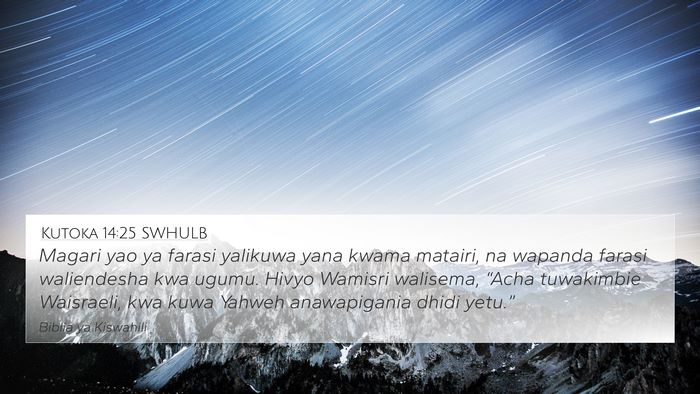 Kutoka 14:25 SWHULB Bible Verse Image