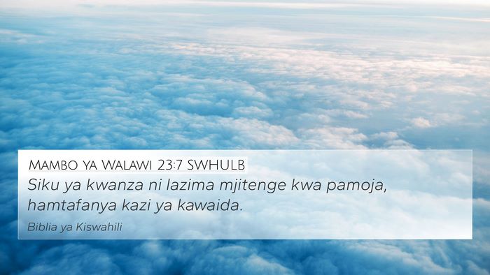 Mambo ya Walawi 23:7 SWHULB Bible Verse Image
