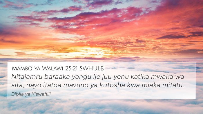 Mambo ya Walawi 25:21 SWHULB Bible Verse Image
