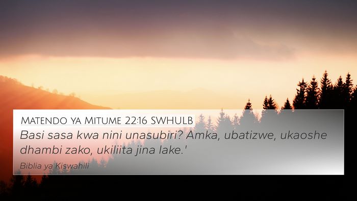Matendo ya Mitume 22:16 SWHULB Bible Verse Image
