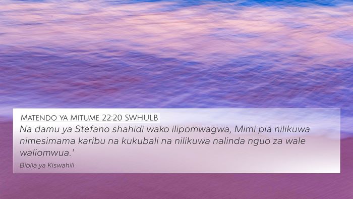 Matendo ya Mitume 22:20 SWHULB Bible Verse Image