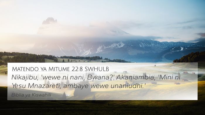 Matendo ya Mitume 22:8 SWHULB Bible Verse Image