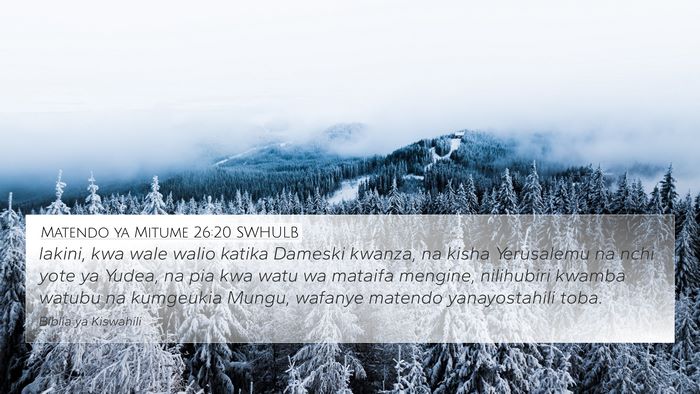 Matendo ya Mitume 26:20 SWHULB Bible Verse Image