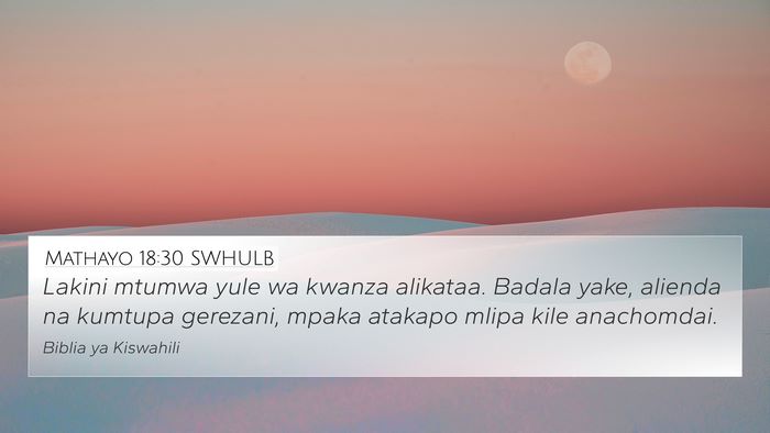 Mathayo 18:30 SWHULB 4K Wallpaper - Lakini mtumwa yule wa kwanza alikataa. Badala - 4K Wallpaper Bible Verse