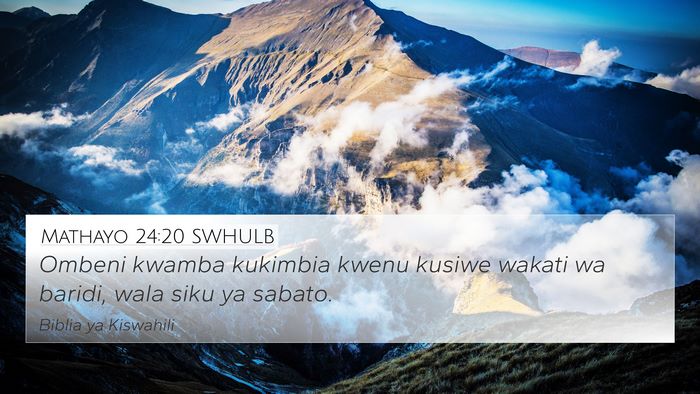 Mathayo 24:20 SWHULB 4K Wallpaper - Ombeni kwamba kukimbia kwenu kusiwe wakati wa - 4K Wallpaper Bible Verse