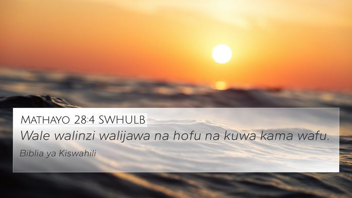 Mathayo 28:4 SWHULB 4K Wallpaper - Wale walinzi walijawa na hofu na kuwa kama - 4K Wallpaper Bible Verse