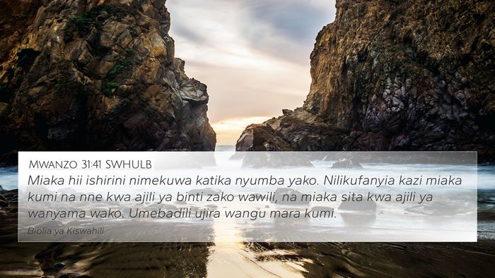 Mwanzo 31:41 SWHULB Bible Verse Image