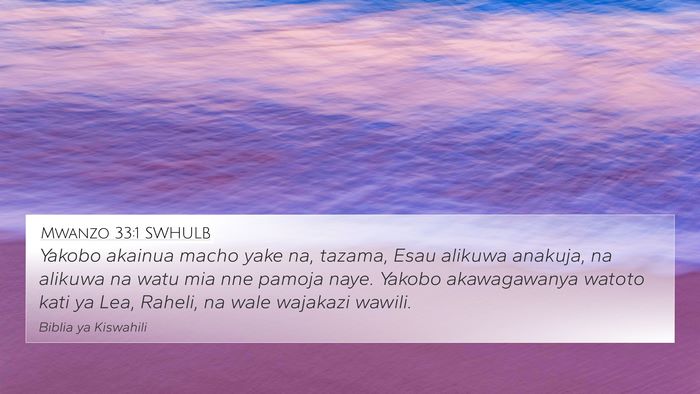 Mwanzo 33:1 SWHULB 4K Wallpaper - Yakobo akainua macho yake na, tazama, Esau - 4K Wallpaper Bible Verse