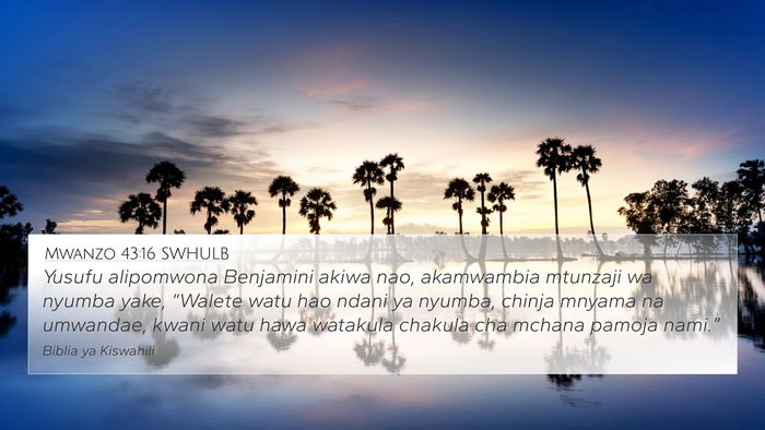 Mwanzo 43:16 SWHULB Bible Verse Image