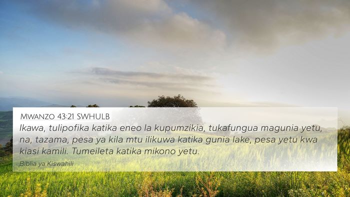 Mwanzo 43:21 SWHULB Bible Verse Image