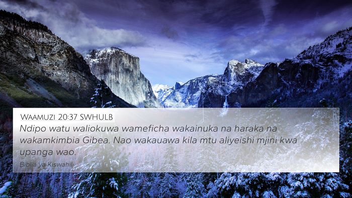 Waamuzi 20:37 SWHULB 4K Wallpaper - Ndipo watu waliokuwa wameficha wakainuka na - 4K Wallpaper Bible Verse