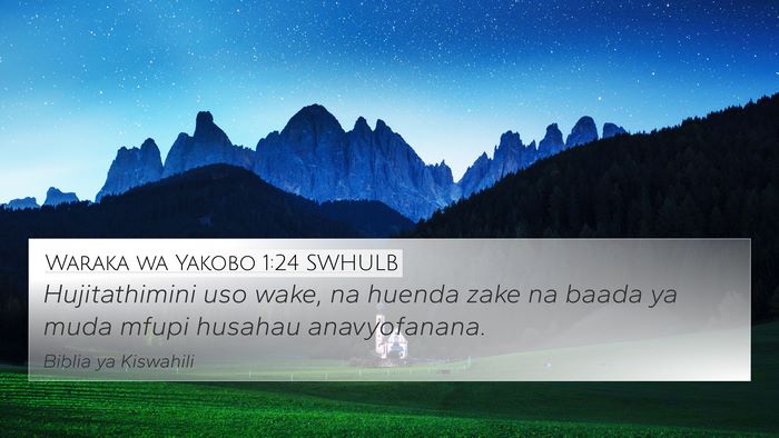 Waraka wa Yakobo 1:24 SWHULB 4K Wallpaper - Hujitathimini uso wake, na huenda zake na baada - 4K Wallpaper Bible Verse