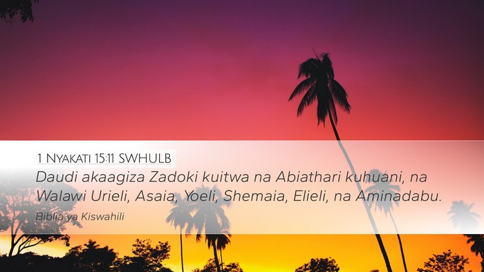 1 Nyakati 15:11 SWHULB Desktop Wallpaper - Daudi akaagiza Zadoki kuitwa na Abiathari - Desktop Bible Verse Wallpaper