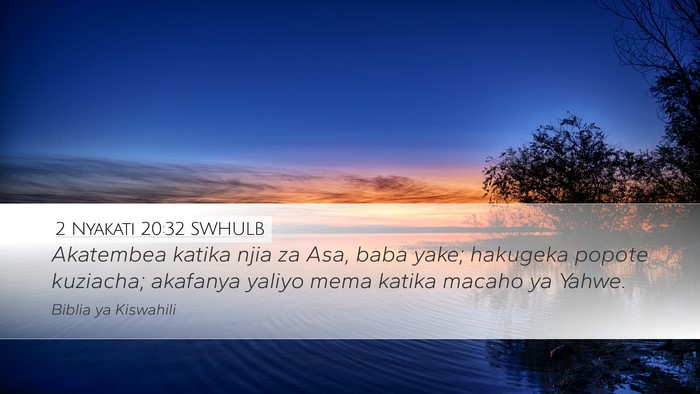 2 Nyakati 20:32 SWHULB Desktop Wallpaper - Akatembea katika njia za Asa, baba yake; hakugeka - Desktop Bible Verse Wallpaper