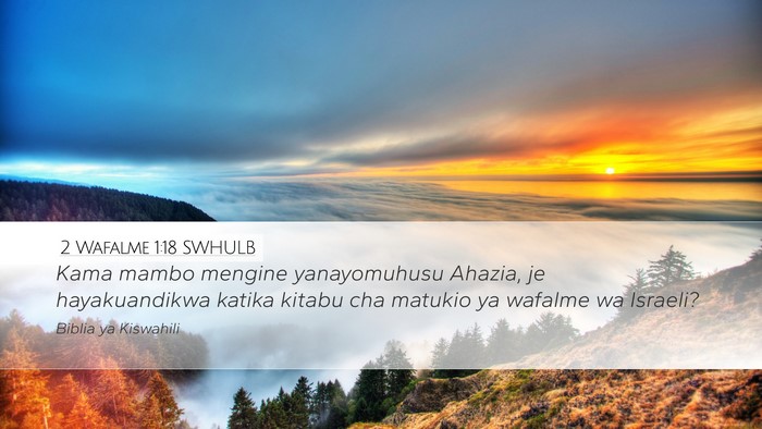 2 Wafalme 1:18 SWHULB Desktop Wallpaper - Kama mambo mengine yanayomuhusu Ahazia, je - Desktop Bible Verse Wallpaper