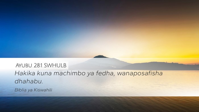 Ayubu 28:1 SWHULB Desktop Wallpaper - Hakika kuna machimbo ya fedha, wanaposafisha - Desktop Bible Verse Wallpaper