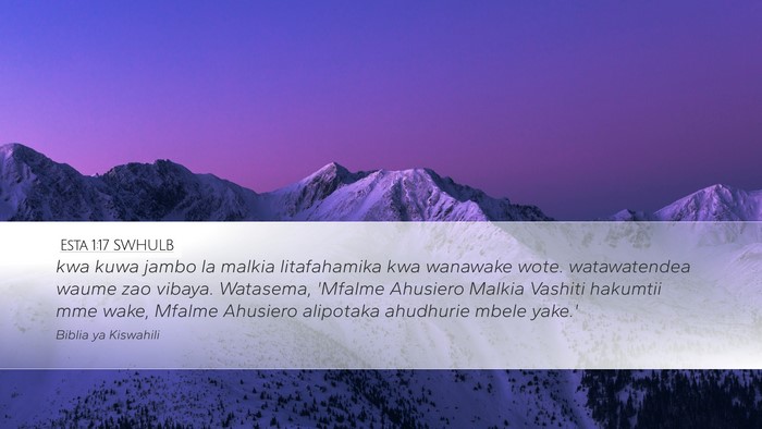 Esta 1:17 SWHULB Desktop Wallpaper - kwa kuwa jambo la malkia litafahamika kwa - Desktop Bible Verse Wallpaper