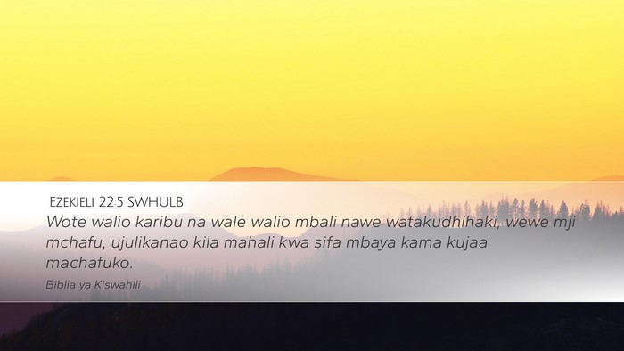 Ezekieli 22:5 SWHULB Desktop Wallpaper - Wote walio karibu na wale walio mbali nawe - Desktop Bible Verse Wallpaper