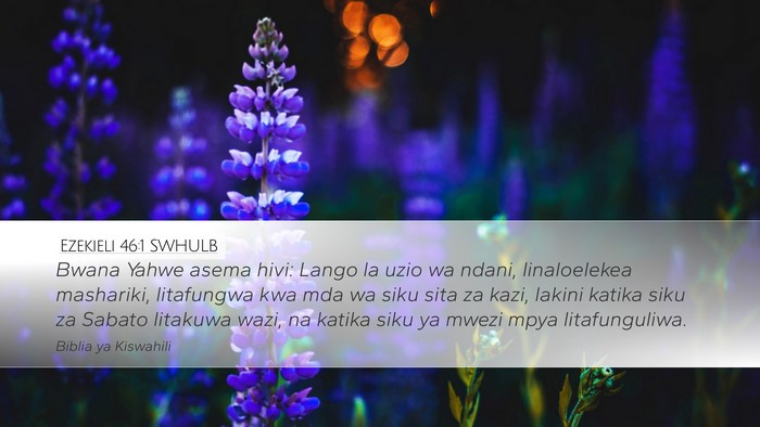 Ezekieli 46:1 SWHULB Desktop Wallpaper - Bwana Yahwe asema hivi: Lango la uzio wa ndani, - Desktop Bible Verse Wallpaper