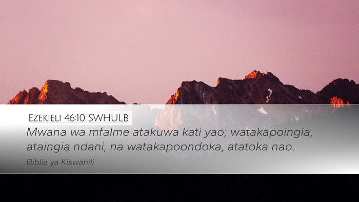 Ezekieli 46:10 SWHULB Desktop Wallpaper - Mwana wa mfalme atakuwa kati yao; watakapoingia, - Desktop Bible Verse Wallpaper