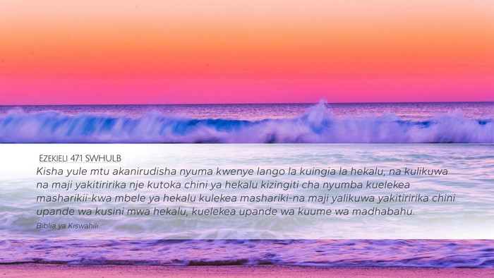 Ezekieli 47:1 SWHULB Desktop Wallpaper - Kisha yule mtu akanirudisha nyuma kwenye lango la - Desktop Bible Verse Wallpaper