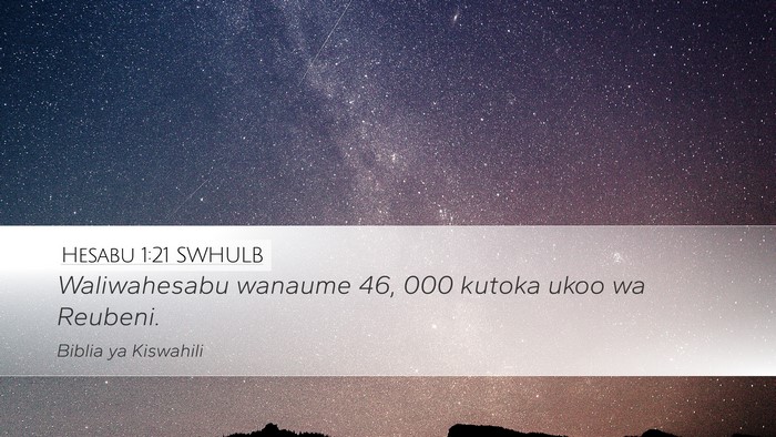Hesabu 1:21 SWHULB Desktop Wallpaper - Waliwahesabu wanaume 46, 000 kutoka ukoo wa - Desktop Bible Verse Wallpaper