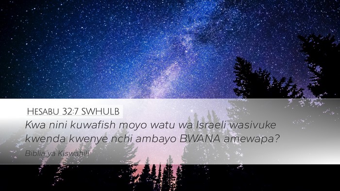 Hesabu 32:7 SWHULB Bible Verse Image