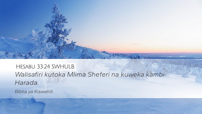 Hesabu 33:24 SWHULB Desktop Wallpaper - Walisafiri kutoka Mlima Sheferi na kuweka kambi - Desktop Bible Verse Wallpaper