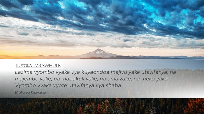 Kutoka 27:3 SWHULB Bible Verse Image