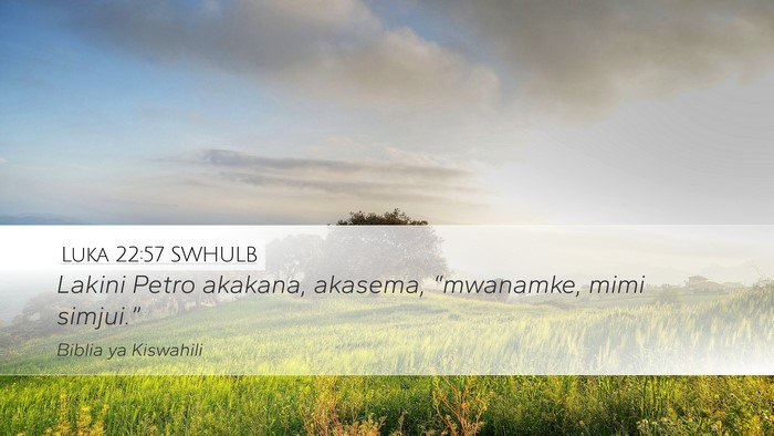 Luka 22:57 SWHULB Desktop Wallpaper - Lakini Petro akakana, akasema, “mwanamke, mimi - Desktop Bible Verse Wallpaper
