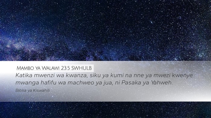 Mambo ya Walawi 23:5 SWHULB Bible Verse Image