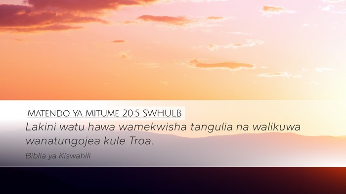 Matendo ya Mitume 20:5 SWHULB Bible Verse Image