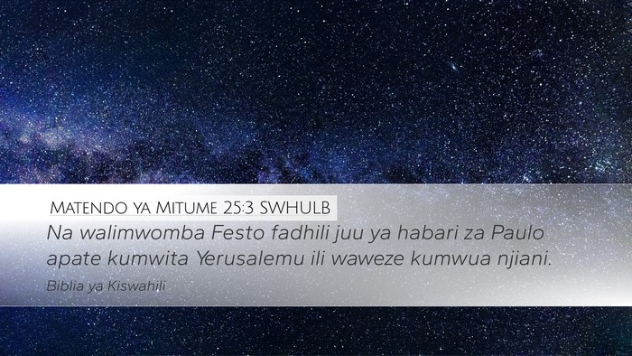 Matendo ya Mitume 25:3 SWHULB Bible Verse Image