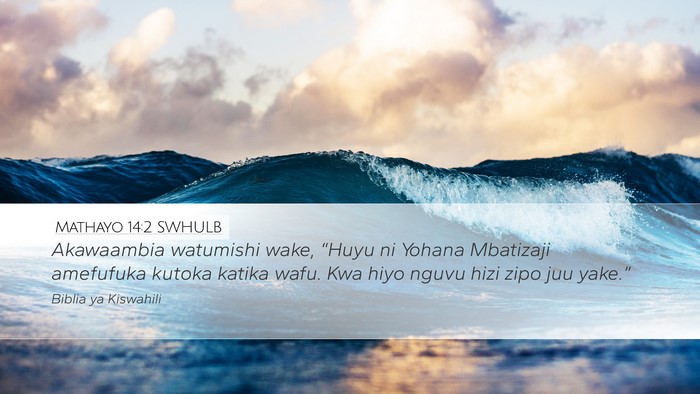 Mathayo 14:2 SWHULB Desktop Wallpaper - Akawaambia watumishi wake, “Huyu ni Yohana - Desktop Bible Verse Wallpaper