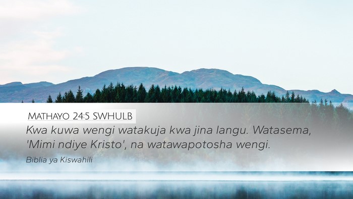 Mathayo 24:5 SWHULB Desktop Wallpaper - Kwa kuwa wengi watakuja kwa jina langu. Watasema, - Desktop Bible Verse Wallpaper