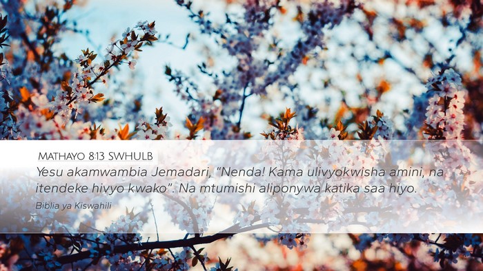 Mathayo 8:13 SWHULB Desktop Wallpaper - Yesu akamwambia Jemadari, “Nenda! Kama - Desktop Bible Verse Wallpaper