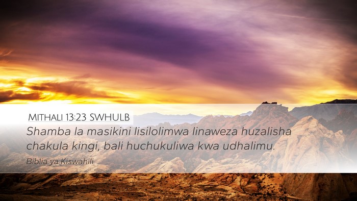 Mithali 13:23 SWHULB Desktop Wallpaper - Shamba la masikini lisilolimwa linaweza huzalisha - Desktop Bible Verse Wallpaper