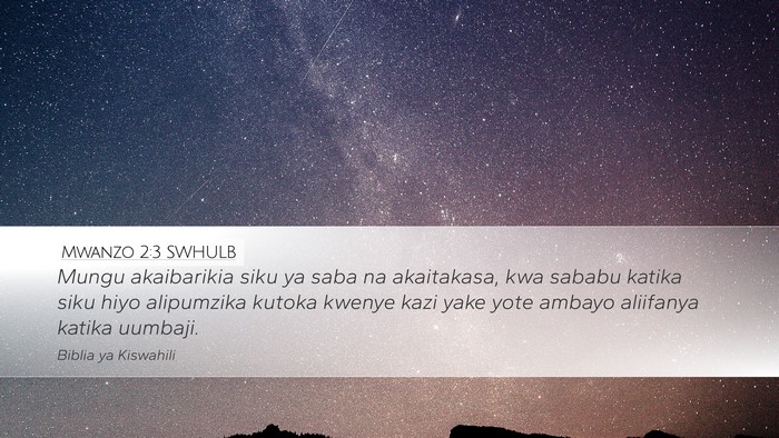 Mwanzo 2:3 SWHULB Bible Verse Image