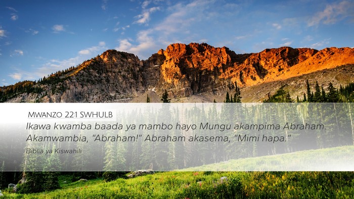 Mwanzo 22:1 SWHULB Desktop Wallpaper - Ikawa kwamba baada ya mambo hayo Mungu akampima - Desktop Bible Verse Wallpaper