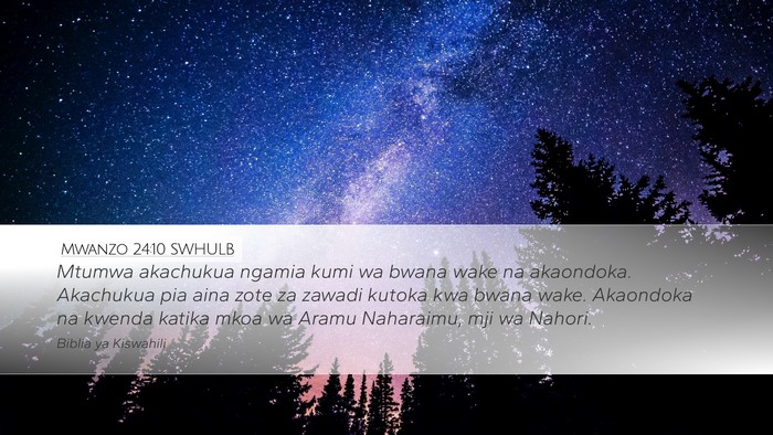 Mwanzo 24:10 SWHULB Desktop Wallpaper - Mtumwa akachukua ngamia kumi wa bwana wake na - Desktop Bible Verse Wallpaper