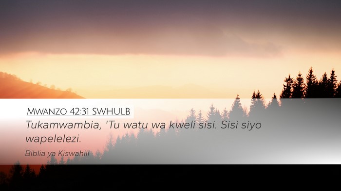 Mwanzo 42:31 SWHULB Bible Verse Image