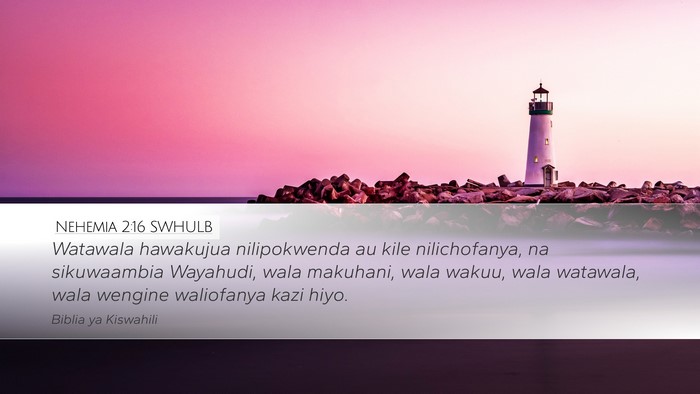 Nehemia 2:16 SWHULB Desktop Wallpaper - Watawala hawakujua nilipokwenda au kile - Desktop Bible Verse Wallpaper