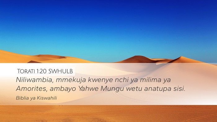 Torati 1:20 SWHULB Desktop Wallpaper - Niliwambia, mmekuja kwenye nchi ya milima ya - Desktop Bible Verse Wallpaper